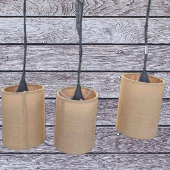 Farmhouse Chic Burlap Hanging Pendant Light In Oiled Bronze Finish Set Of 3 - Picture 2 of 2
